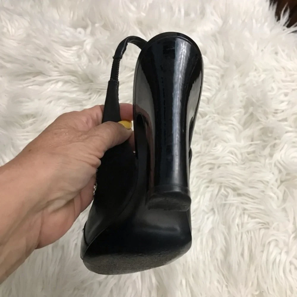 Tory Burch Black Patent Sling Back Heels 8.5